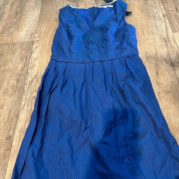 Boden Cobalt Blue Sleeveless Embroidered Sheath Dress Lined Knee-Length Size 6 - Picture 4 of 11